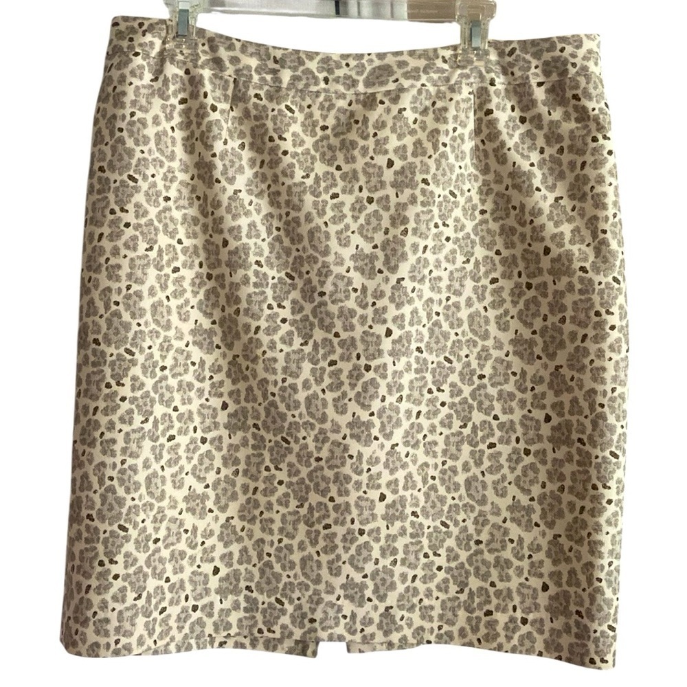 LOFT Women’s Cream Leopard Print Cotton Silk Blend Pencil Skirt Plus Size 16